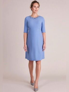 New NWT LUXE by Seraphine Juliet Crochet Collar Maternity Dress Cornflower
